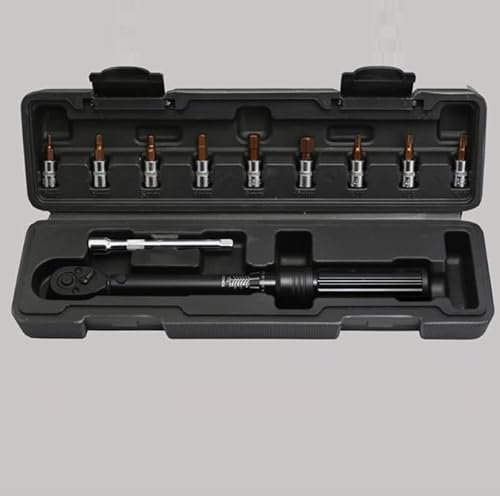 Llave Dinamométrica 1/4 (2–24 Nm) para Bicicleta y Moto, Llave de Torque Set 11 Piezas con Extensión 100 mm, 6 Puntas Hexagonales + 3 Torx, Precisión ±3 %, Cabezal Carraca Reversible 72 Dientes