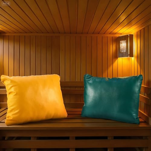 AceOrbit Saunakissen aus weichem Leder, für Sauna, Nacken, Kopfstütze mit Polyester-Füllung, für Zuhause, Spa, Zubehör, Sitzkissen, Gelb und Blau, 2 Stück