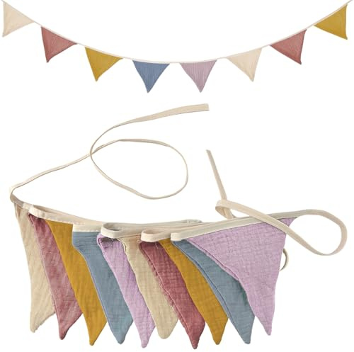 VLYX Guirnalda de Tela - Bandera Triangular de Algodón de Doble Cara para Habitación Infantil, Jardín, Fiesta de Té, Boda, Baby Shower, Cumpleaños y Decoración de Dormitorio (Verde Morandi)