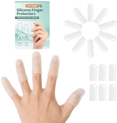Gel Finger Protectors,16 PCS Silicone Finger Cots with 10 Long & 6 Short Sleeves for Whole Day Comfort, Waterproof Fingers Sleeves for Trigger Finger, Cracked Skin, Hangnails,Blisters & Pain Relief