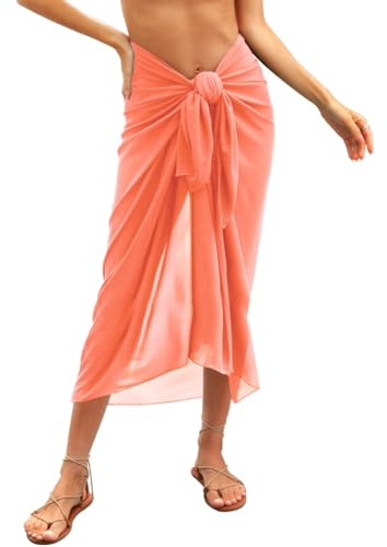 UMIPUBO Beach Sarong for Women Swimwear Bikini Cover Up Chiffon Wrap Sarongs Beach Pareo Long Skirts Dress Elegant Summer Swimsuit Cover-ups Scarf Shawl Beachwear (Apricot, One Size)