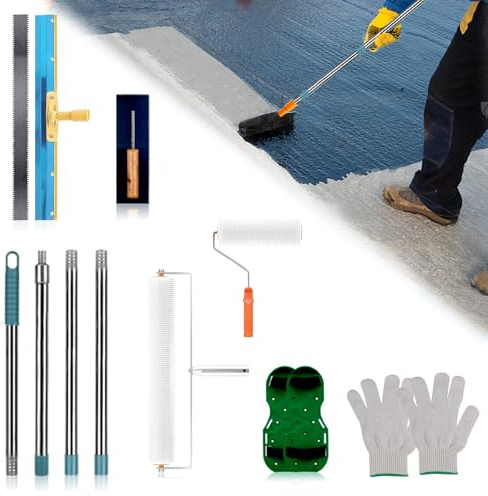 Juego de herramientas de revestimiento de suelo de resina epoxi con rodillo de púas de 50 cm, zapatos de uñas de 30 mm, espátula de 5 mm, espátula dentada, zapatos de clavos, barra de 4 piezas