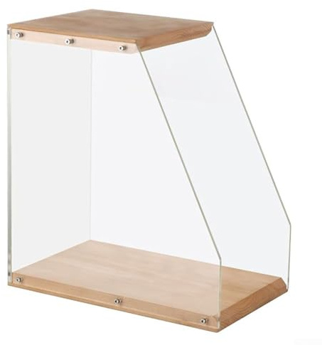 Soporte de almacenamiento de discos de vinilo con paneles de madera maciza y acrílico transparente para organizar discos, álbumes, revistas, documentos, 37 x 4 x 36 cm