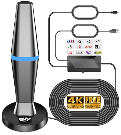 Antenne TV Intérieure Puissante TNT HD, 2025 Le Plus récent Antenne TV Intérieur avec Amplificateur de Signal à Gain Élevé, Réception Longue Portée à 360° avec Base Magnétique