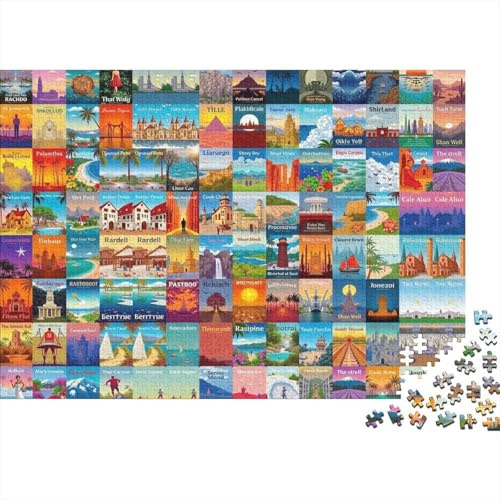 Collezione di poster di viaggio Puzzle colorato per interni Tempo libero Hobby per adulti Rompicapo Decorazione Regalo 1000 pezzi 38x26cm/1000pcs