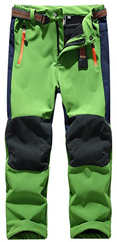 Jessie Kidden Kids Boys Girls Youth Waterproof Windproof Hiking Ski Snow Pants Elastic Waist Warm Insulated Fleece Lined Winter Pants (16010 Green-new, 8-9 Years)