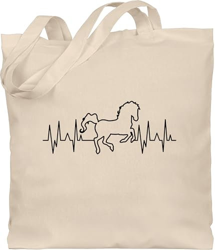 Shirtracer Baumwolltasche - Pferde Taschen - Pferd Herzschlag - schwarz - Unisize - Naturweiß - reiten zubehör geschenk pferdeliebhaber pferdespruch jutebeutel geschenke für reiterinnen reit sprüche