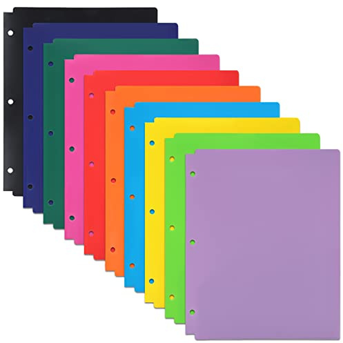 EOOUT Binder Folders 10pcs Colored File Folders, Plastic Folders with Pocket and 2 Business Card Slot, 3 Hole Punch Poly Folders Fits in 3 Ring Binder for School Office