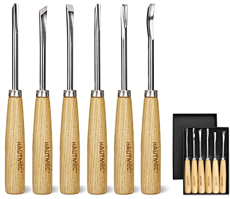 HAUTMEC Wood Carving Tools, 6-Piece Wood Chisel Sets, CRV Steel Blades with Rust-Resistant Electrolytic Coating, Fishtail V-Gouge Design for Fine Woodworking & Detailing – HT0236