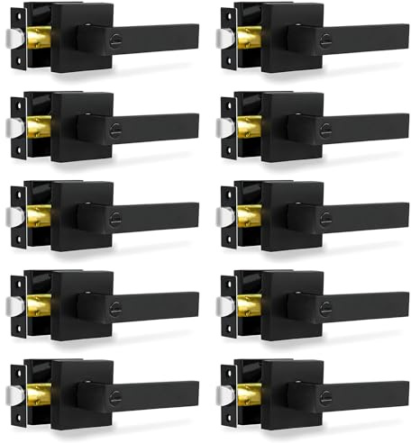 RAZCC Privacy Door Levers, 10 Pack Matte Black Door Handles Heavy Duty Bed and Bath Door Locks Interior Keyless Locksets, Reversible for Left Right Handed Doors