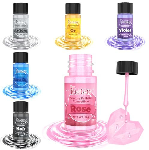 Paillettes Comestibles Liquide - Fidton 6 Couleurs de Paillette Alimentaire pour Cocktail, Paillettes Alimentaires Comestibles pour la Gâteaux, Paillette Comestible pour Fondant, Biscuit - 12 g