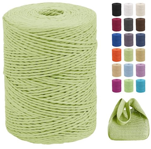 CAMAL Raffia Garn zum Häkeln Von Taschen, 2mm x 300m Geflochten Raffia Papierdraht Weich Raffia Bastgarn Bast zum Stricken Tasche, Strandmütze, DIY Handarbeiten (Hellgrün)