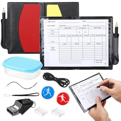 Newofview Schiedsrichter Set, Fußball Schiedsrichter Karten Set mit Rot Gelb Karten, Schiedsrichter Pfeife, Schlüsselband und Punktebuch Schiedsrichter für Fußballspiel Schulsport Sport