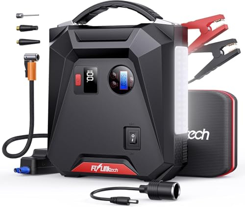 6000A Starthilfe für Autobatterien (maximale Beschleunigung und 8,0 l Diesel), tragbares 88,8 WH-Notfall-Starthilfegerät und 150 PSI (10,3 bar) Luftkompressor, QC3.0-Laden, 300 Lumen LED