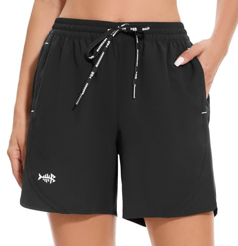 BASSDASH Women’s 5” Fishing Shorts UPF 50+ Water Resistant Quick Dry Athletic Hiking Shorts with Pockets FP05W Black