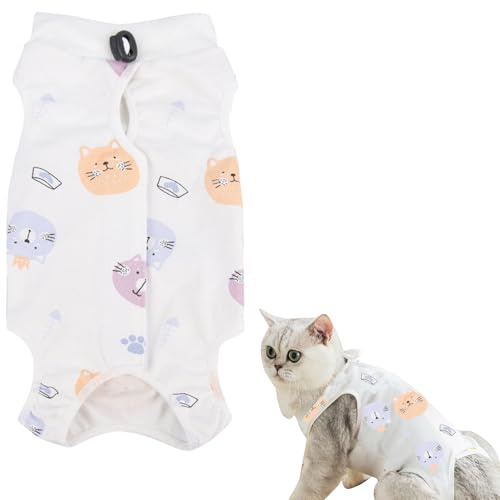 Cosiesnest Traje de Recuperación para Gatos Postoperatorio, Esterilización o Castración, Transpirable Algodón, Anti-Lamidos y Anti-Sarro, Collar Isabelino, Talla S (1-2kg)