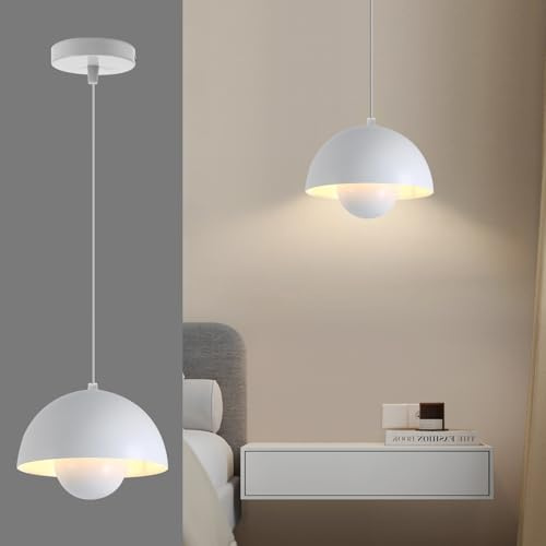 Mikeru Spherical White Pendant Light, 24cm Hangable Kitchen Island Pendant Light, Height Adjustable 1m, Modern LED Ceiling Pendant for Bedroom, Study, Café, Dining Room
