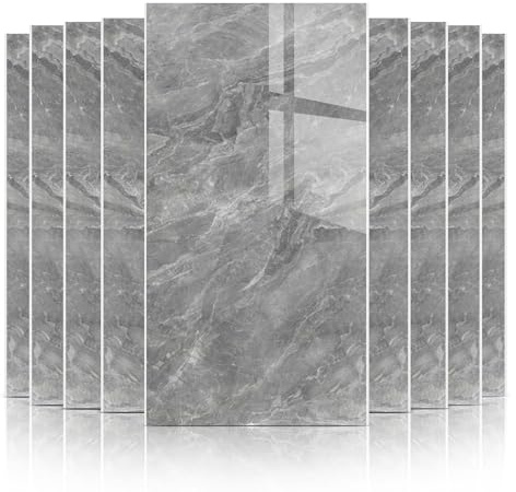 Daisy Dreams Pack of 10 Grey Marble Tile Stickers 60x30cm Thicken Wall Tiles Self Adhesive,Peel and Stick Waterproof Vinyl Marble Tiles for Living Room (10, Grey)