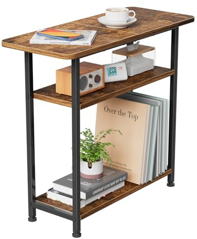 Simple Trending 3 Tiers End Table for Living Room, End Table Couch, Nightstand TV Tray Table for Small Spaces, Rustic Brown