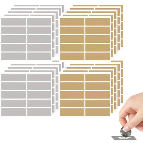 VAEIORP 200 Pegatinas Rasca y Gana - Crea tus propias tarjetas - Ideal para regalo, calendarios de adviento, tarjetas personalizadas, etiquetas rasca, Navidad (1.5x4.8cm) (Dorado)