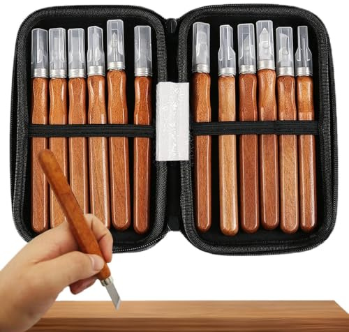 Herramientas Para Tallar Madera | Cinceles Pequeños Con Piedra De Afilar,12 Piezas Antideslizantes Para Carpintería | Para Principiantes, Carpinteros, Grabadores, Artistas Y
