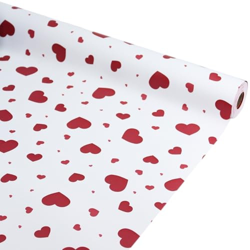 Rollo Celofán Opaco Cuori 70cm x 30m - Papel de Envolver Regalos Estampado Corazones, 65 Micras, Doble Cara para San Valentín, Ramos de Flores y Detalles Originales (Rojo Vino)
