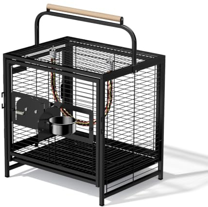 LEADZM Grande Cage à Oiseaux, Cage à perruches, nichoir avec Plateau de Nettoyage Coulissant et Verrouillage de sécurité, 65 x 48 x 37 cm Noir Mat