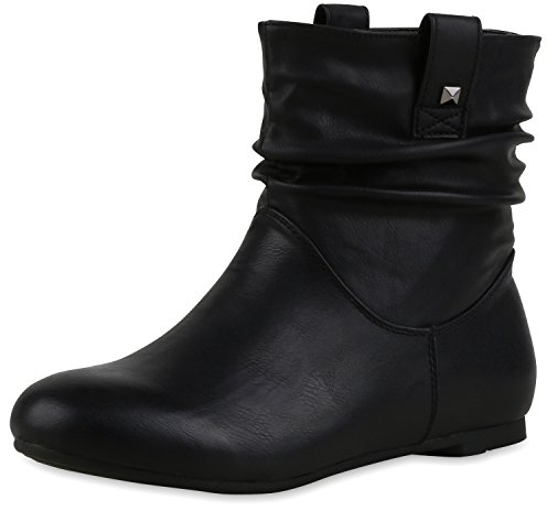SCARPE VITA Gefütterte Damen Schlupfstiefel Nieten Stiefeletten Leder-Optik 165651 Schwarz 39