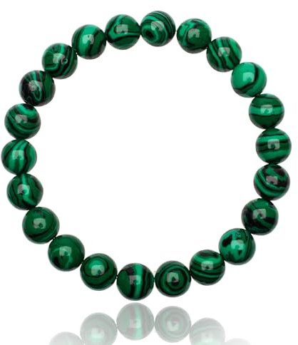 Unique Pulsera de Perlas malaquita Verde 8mm Grado AAA Unisex elástico One Size Fits All 16cm a 19cm