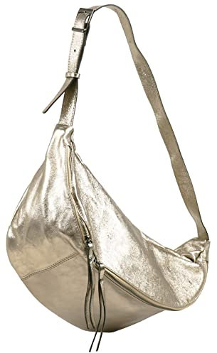 SH Leder echt Leder Damen Unisex Brusttasche für Festival Reise Gross Hüfttasche Crossbody Bag Frauen Ledertasche 49x28cm Daniela G768 (Gold)