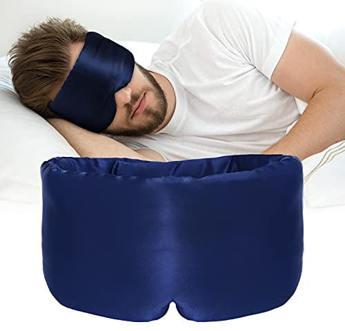 ATreebag Silk Sleep Mask for Women Men Satin, ATreebag Eye Sleeping Mask & Blindfold with Adjustable Strap, Large Size, 1 PC Navy Blue