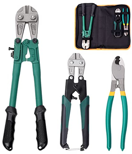 Glarks 3-teiliges Bolzenkabelschneider, robuste Drahtseilschneider, scharfes Schneid-Sortiment, Mini 20.3 cm Hochhebel-Kabelschneider zum Schneiden von Stacheldraht, Geländerkabel