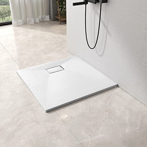 EMKE Duschbricka 90 x 90 cm duschbricka platt halkskydd SMC duschkar kan skäras till, vit
