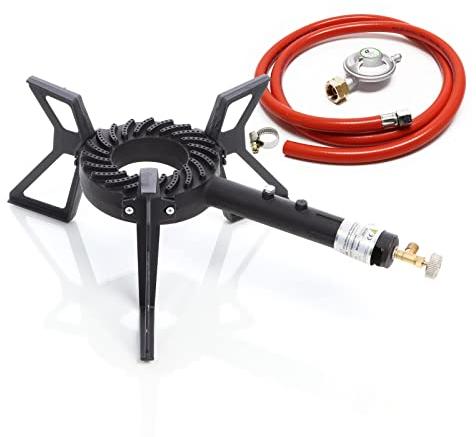 XPOtool Gaskocher Set max. 8 kW mit Gasdruckregler 28 mbar IT und Gasschlauch 1,5 m für Outdoor und Camping Gas Campingkocher