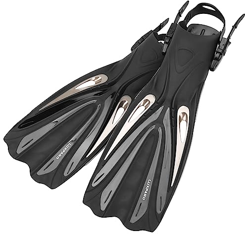 LUXPARD Diving Fins, Powerful Efficient Open Heel Scuba Diving Fins, Flippers for Snorkeling and Freediving with Adjustable Buckles (S/M | US Man 4.5-8.5 | Woman 5.5-9.5 | EU 38-42)