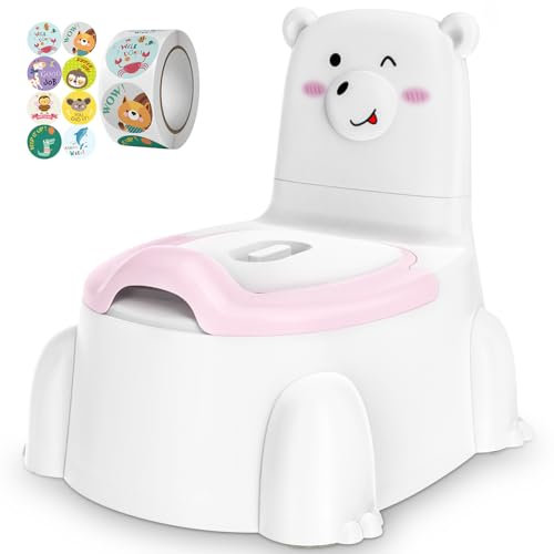 Polar Bear Potty Training Baby & Toddler Toilet Seat with Splash Guard & Potty Training Reward Stickers for Ages 1-6 Boys & Girls, Pink White