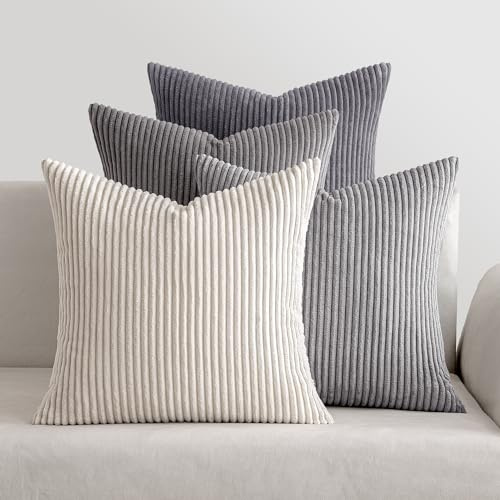 MIULEE Kordsamt Kissenbezug Weiche Kissenhülle Dekorative Sofakissen Quadratische Dekokissen Zierkissenbezug Gestreifte Kissenbezüge für Wohnzimmer Schlafzimmer 4 Stück 50x50cm Dunkelgraue Serie