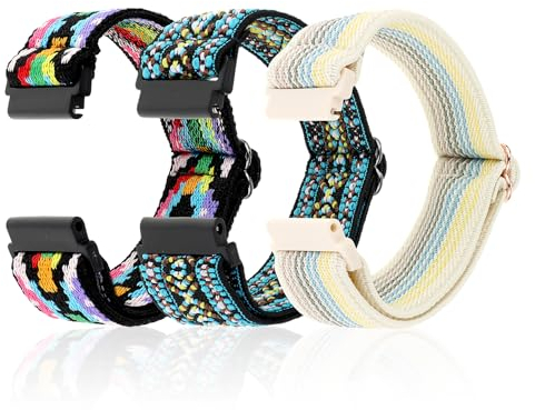 Andibro 3PCS Elastische Smart Watch Band, Kompatibel Mit 20mm Watch Strap Release Ersatz Armband Einstellbare Elastische Nylon Solo Loop Riemen Stoff Geflochtene Sport Bands Für Männer Frauen(C,22mm)