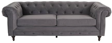 Dante Furniture Chesterfield Sofa in Upholstered Grey Velvet in 2 Seater or 3 Seater Couch. (3 Seater)