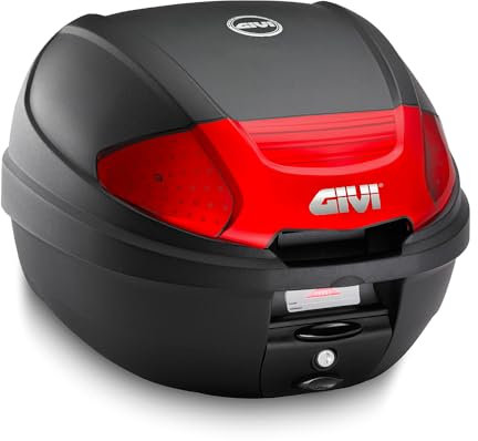 GIVI Topcase 30 l, schwarz, geprägt, mit rauchfarbenen Reflektoren, Platte und Universal-Set, Micro 2-Verschluss (schwarz rot)