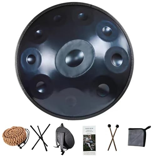 Handpan Gold Performer 22 pulgadas 9/10/12 Notas 440Hz en D Kurd Menor con Soporte de Mano, Bolsa de Mano, Mallets Duraderos y tela Sin Polvo (Blue, 10 Notes)