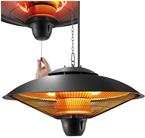 tectake® Calefactor Infrarrojo Colgante, Uso en Interiores y Exteriores, 2 Niveles de Potencia, Estufa Exterior de Aluminio, Calentador Habitacion, Ideal para Alérgicos, Calefactor Para Baño - Negro