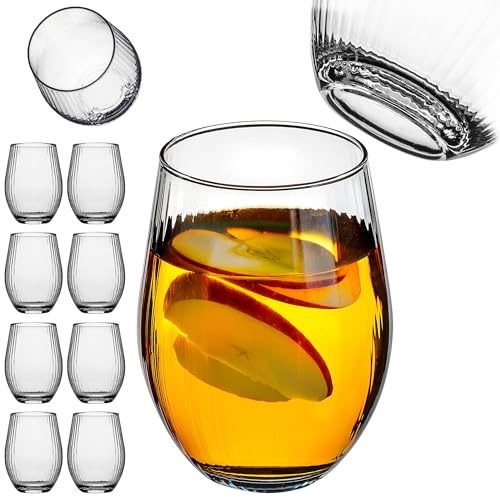 KADAX Vattenglas 580 ml, set om 8, stora glas med spårstruktur, dricksglas för vatten, juice, läsk och cocktails, juiceglas av glas, cocktailglas (Emma)
