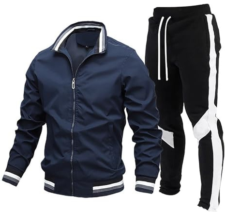 Chandal Hombre Completo Invierno - Conjunto Deportivo Hombre Casual Holgados Chaqueta Piloto De Alta Costura con Pantalón De Mezcla De Lana Estilo Urbano-Sport con Detalles De Cuero Genuino