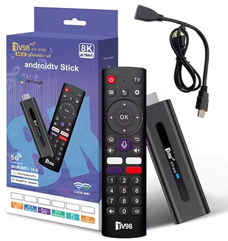 TV Stick 4K 2GB + 16GB Controllo vocale 4 app Clic BT5.0 H313 WiFi5 Dual 2.4G/5G Quad-Core 64bit HDR10+ Ultra USB HD Smart TV