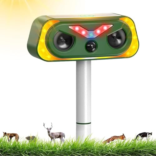 Répulsif Chat Ultrason, Repulsif Chat Solaire & Répulsif Ultrason Anti Rongeurs Étanche, Repulsif Chat Exterieur avec Détecteur de Mouvement pour Anti Chats Chiens Souris Animaux Sauvages﻿