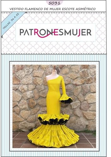 Patrón de Costura: Vestido Flamenco de Mujer con escote asimétrico y volante canastero - Tutorial en Vídeo y Patrón Multitalla en Papel (Tallas 36 a 52) Hecho por Ti.