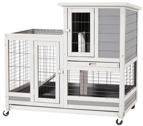 YODOLLA Wooden Rabbit Hutch 94cm Indoor & Outdoor, Small Animal House