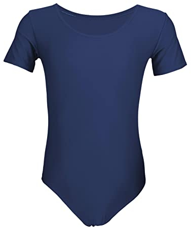 Aquarti Mädchen Kurzarm Ballettanzug Einfarbig, Farbe: Dunkelblau, Größe: 140