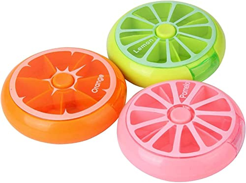 Creative Portable Mini 7 Day Weekly Circular Shape Rotary Cute Fruit Style Pill Storage Case Box(Multicolor)